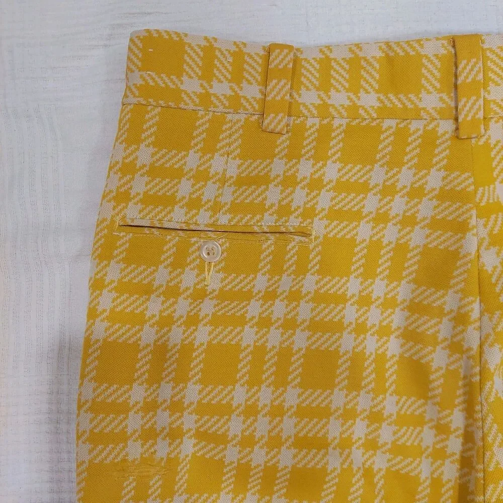 Vintage Jason Clarke Double Knit Polyester Yellow Plaid Pants Sz.36x31
